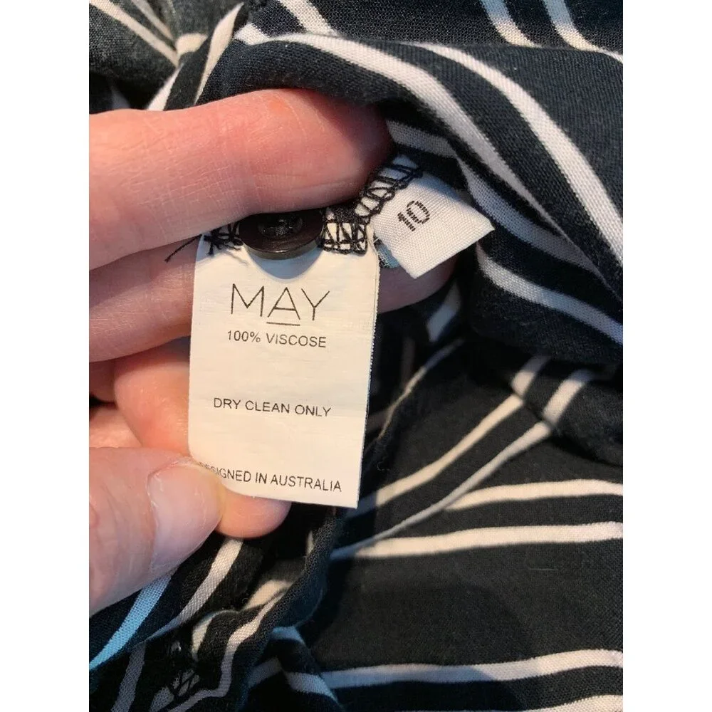 May Women Dress 10 Stripes Long Sleeves High Low Black White. - Picture 12 of 12